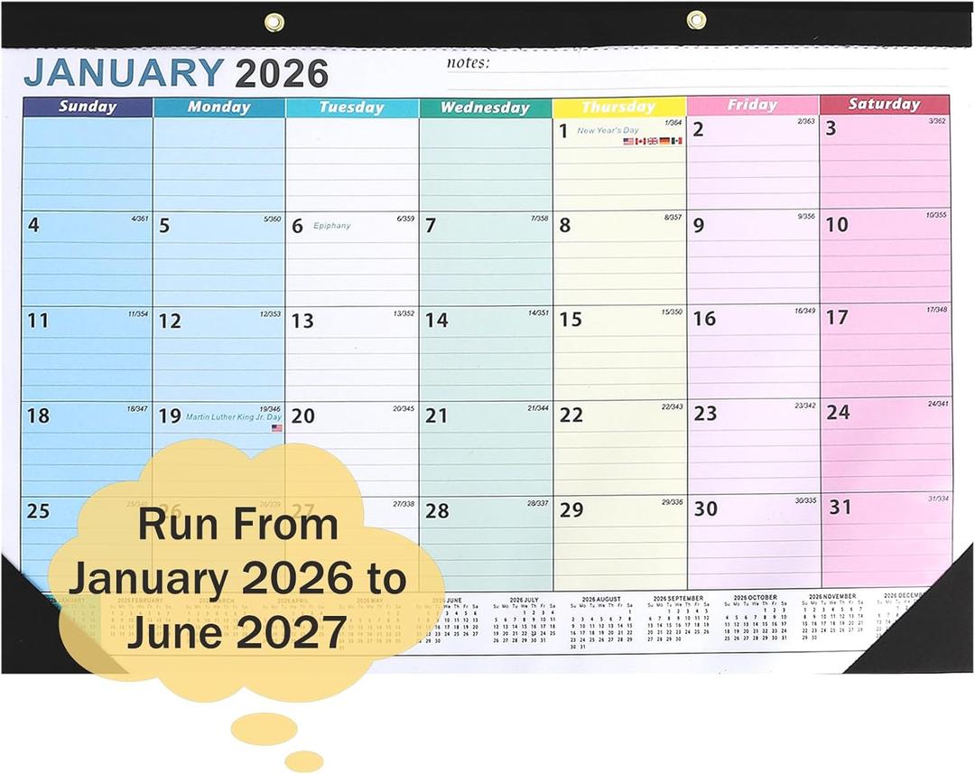 Calendar 2026, Desk Desktop Calendars 2026-2027, 18 Month from Jan 2026 - Jun 2027 Large Wall Calendar Month Planner Organizer with Corner Protectors for Home Office Teacher School Supplies 17x12 IN