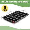 24 Cell Nursery Pots Trays 5 Pack (17"x11"x1.6"), Reusable Plant Pot Tray for Holding 3 inch Square Nursery Pots, Durable Plastic Carrying Seed Starter Tray with Drain Holes (Black)