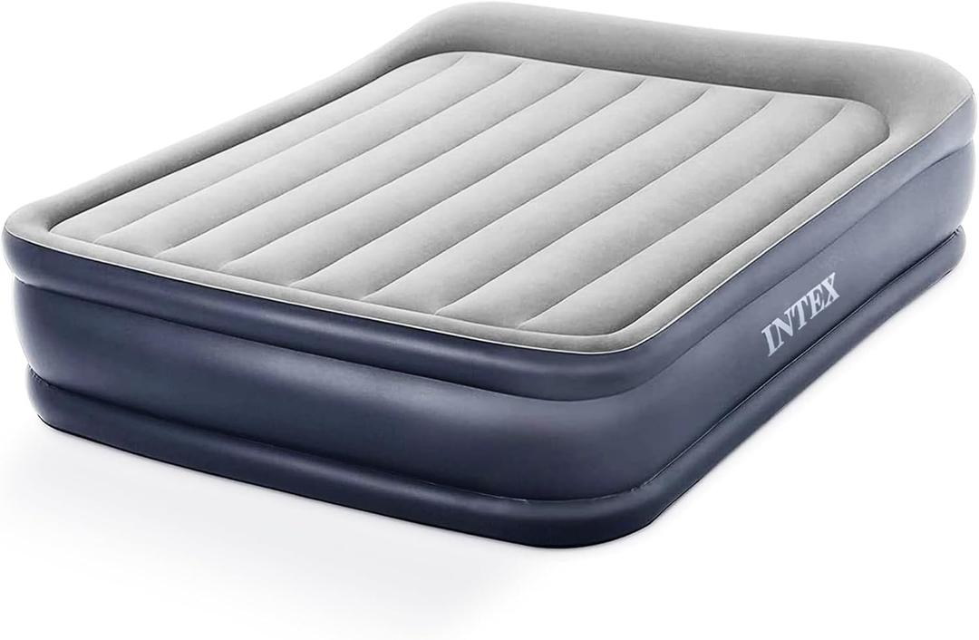 Intex 64135ED Dura-Beam Plus Deluxe Pillow: Fiber-Tech  Queen Size  Built-in Electric Pump  16.5in Bed Height  600lb Weight Capacity