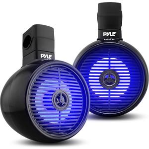 PyleUsa 6.5 Waterproof Off-Road Speakers - 200W 2-Way Marine Wakeboard Tower Sound System w/ LED Light, Full Range Outdoor Stereo Speaker for Car, ATV, UTV, Jeep, Boat, Includes Brackets (Black)