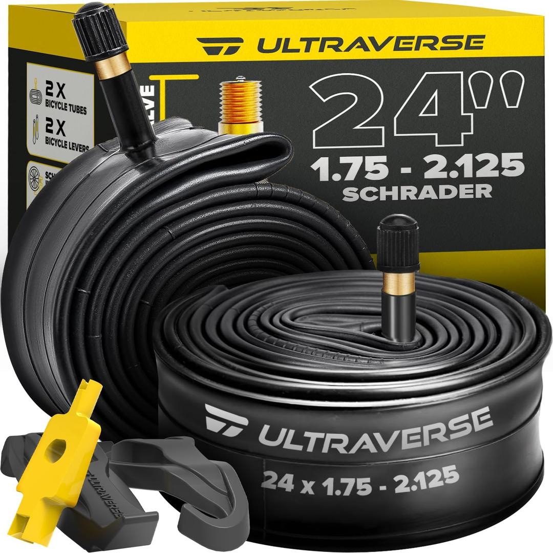 Ultraverse 24" Bike Inner Tubes 24 x 1.75, 1.95, 2.10, 2.125  Butyl Rubber Bicycle Tubes with Schrader Valve  Compatible with Cruiser, City, Kids, BMX & Mountain Bikes  Set of 2