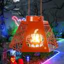 2-Pack 8.6" Halloween Solar-Powered Lanterns with Pumpkin Ghost Face Projection - Outdoor Jack-o'-Lantern Projection Lights, Waterproof Solar Stake Lights for Garden, Yard, Pathway Decor