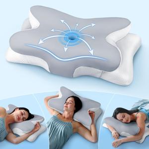 Effective Pain Relief Cervical Neck Pillow for Sleeping, Ergonomic Cooling Side Sleeper Pillow for Neck Support, Odorless Orthopedic Contour Memory Foam Pillows, Bed Pillow for Back Stomach Sleeper (Queen, Grey)