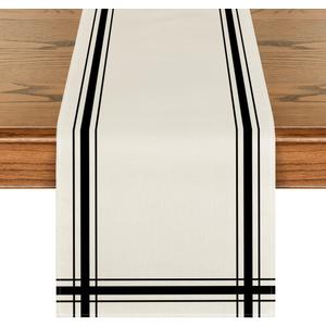 Artoid Mode Black Simple French Stripe Table Runner, Seasonal Spring Summer Kitchen Dining Table Decoration for Home Party Decor 13x72 Inch