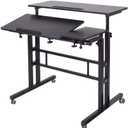 Mobile Laptop Sit-Stand Desk, soges Height Adjustable Standing Tiltable Top Desk, 31.5 inch Stand Up Computer Desk for Home Office, Small Rolling Desk for Small Space, Black