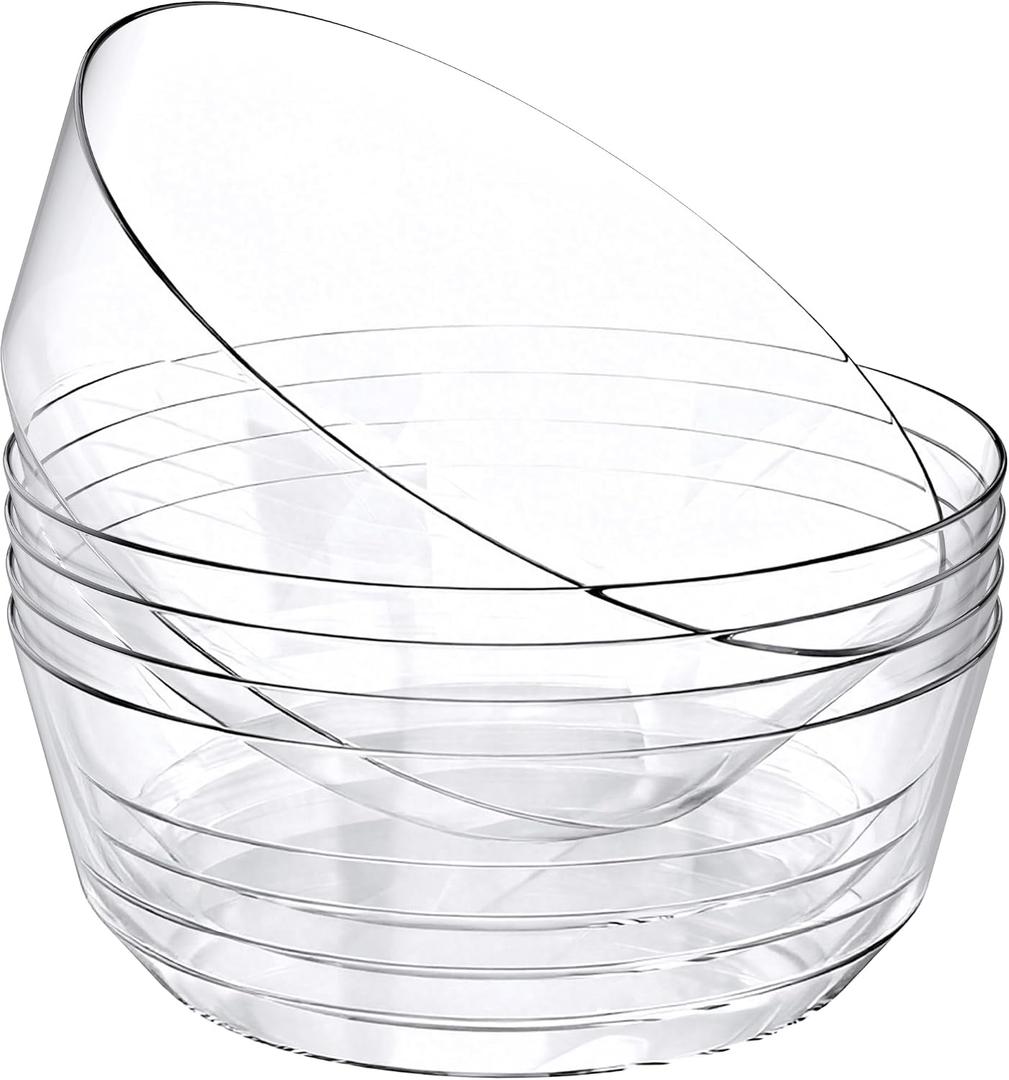 Hioasis 8 Pack Plastic Serving Bowls 128oz Clear Plastic Bowls Heavy Duty Disposable Serving Bowls for Party Snack & Salad & Candy & Bar Buffet