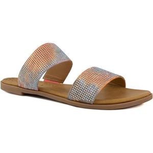 Sugar Women's Slide Sandals – Stylish Slip-On Flats for Casual, Dressy, Beach, or Pool Wear (Sunset Sparkle, 7)