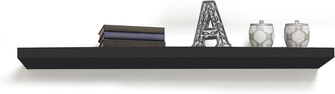 InPlace Heavy Duty Shelf with Invisible Brackets - Easy to Install & Remove, Deep Floating Shelves for Wall - MDF Wall Shelf for Living Room, Kitchen & Bedroom - 10"D x 36"W x 2"H - Black - 0191402