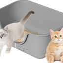Low Entry Small Litter Box for Kittens, Kitty Plastic Litter Boxes, Open Top, Anti-Splash High Sided Litter Tray Pan for Medium Pets, Puppy, Easy to Clean, 15.7" L*11.8" W*6.7" H (Grey)