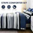 WONGS BEDDING Comforter California King Size, Navy Blue Striped Cal King Comforter Set, 7 Pieces Bed in a Bag Soft Bedding Set with Comforter, Flat Sheet, Fitted Sheet, Pillow Shams, Pillowcase
