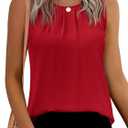 Beyove Chiffon Tank for Women Summer Elegant Dressy Casual Tank Blouse Fashion Loose Blouses Work Shirt (Large, Red)