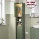 VASAGLE Tall Storage Cabinet with Lights, Slim Freestanding Cabinet with Adjustable Shelves, for Small Spaces, Bathroom, Living Room, Modern, 11.8 Inches Wide, Forest Green UBBC566C01
