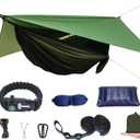 Camping Hammock with Mosquito Net and Rain Fly - Travel Hammock Bug Net - Hammock Tent for Outdoor Hiking Backpacking Travel Camping Accessories and Camping Gear… Military Green