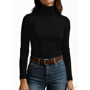 Women's Turtleneck Long Sleeve Shirts Slim Fitted Based Thermal Underwear Lightweight Active Shirt Fall Clothes 2025 (Medium, Black)