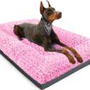 POCBLUE Dog Beds Large Sized Dog, Washable Plush Pet Bed for Crate, Anti-Slip Pet Mat for Cages, Comfy Crate Pad for Outdoor/Indoor/Car Use, Soft Kennel Pad for Dogs Up to 60 lbs, 35"x23", Pink
