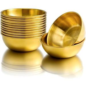 Nicunom 10 Pack Stainless Steel Soy Sauce Dishes, 3 OZ Dipping Bowl Pinch Bowls Small Dip Bowls Seasoning Dishes Prep Appetizer Plates for Condiment Sushi Ketchup BBQ Party, Golden