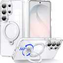 Designed for Samsung Galaxy S26 Ultra Case with Magnetic Stand, Clear Case [Military Drop Protection][Great Grip Feeling] Slim Shockproof Phone Cover for S26 Ultra, White