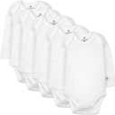 HonestBaby Baby Boys' 5-pack Long Sleeve Bodysuits One-piece 100% Organic Cotton for Infant Baby Boys', Unisex (0-3 Months, Bright White)