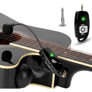 Wireless Instrument Microphone for Acoustic Guitar: 2.4G Cordless Clip-on Mics System with Transmitter and 6.35mm Receiver, for Musicians, Teachers, Stage Performances, PA System,Voice Amplifier