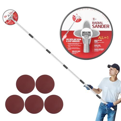 Pole Sander for Drywall, 85 inch Drywall Sander With Extension Pole, Manual Hand Drywall Sander with Extension Pole for Painting Projects， 360 Circular Radial Sander + 5pcs Wall Sanding Discs