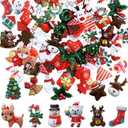 80 Pcs Christmas Resin Flatback Slime Charms, Gorvalin Kawaii Glitter Snowman Reindeer Embellishments Charms for Christmas Craft Nail Scrapbooking Decorations