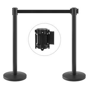 kaiyomi 2 Pack Stanchions with Retractable Belts, 11 Feet Crowd Control Posts Retractable Belt with Buffer Device, Heavy-Duty Base Stanchions Barriers Set (Black) (Black)