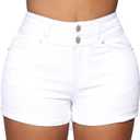 Romastory Womens High Waisted Jean Shorts Comfy Stretchy Workout Denim Shorts for Women (Small, White)