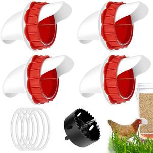 DWYIZMOT Chicken Feeder No Waste, Rain-Proof Poultry Automatic Feeder with Lid Gravity Feeding Kit 4 Ports -1 Holes Saw Buckets, Buckets, Boxes and Slots