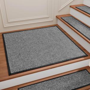 Stair Treads Carpet for Wooden Steps, Non Slip Landing Mat Rug Whit Rubber Backing, Polyester Soft Stairs Resistant Indoor Skid Runner Safety Rugs for Family, Absorbent Washable 31" x 31" Dark Gray (2'7" x 2'7" (Oblong))