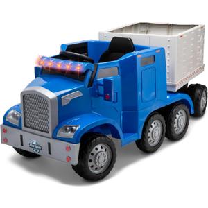 Kid Trax 12V Kids Ride On Semi-Truck with Detachable Trailer - Realistic Sounds, Lights, CB Radio, & Horn, Forward & Reverse, Electric Cars for Kids, Toddler Outdoor Toys, Ages 3-5, Max Weight 77 lbs