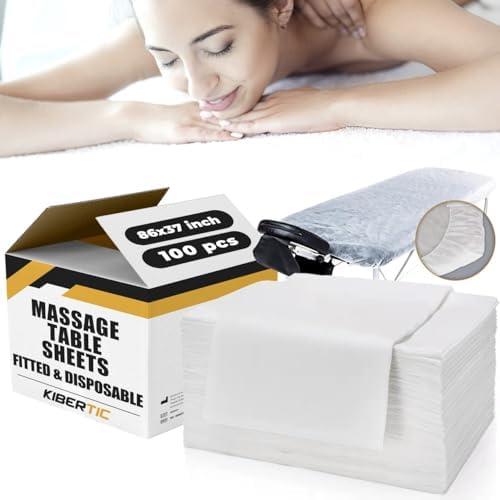 100 PCS Disposable Fitted Sheets for Massage Table, 86 x 37 inch Disposable Bed Sheets Adjustables, Massage Sheets, White Disposable Massage Table Sheets, Hotel, Beauty Salon