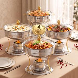 Femchic 1QT Mini Chafing Dishes, 4 Pack Shabu Hot Pot, Round Chafers Set