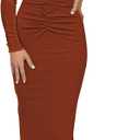 HUUSA Women's Long Sleeve Cutout Bodycon Dress Sexy Crewneck Twist Knot Ruched Slit Slim Fitted Ribbed Knit Midi Dresses (Medium, Burnt Orange)