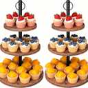 Cupcake Stand, 2 Pack Rustic Wood Cake Stand, 3 Tier Cupcake Tower Round Tiered Tray Stand for Dessert Table Display, Industrial Wooden Serving Stand Wedding, Graduation and Baby Shower