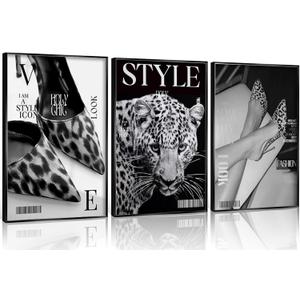 Trendy Leopard Wall Art Vintage Magazine Leopard Heels Poster Canvas Decoration Paintings Preppy Luxury Y2k Aesthetic Girl Room Printed Artwork for Bedroom Apartment Dorm Scene Home Decor unframed (16L" x 12W" Poater)
