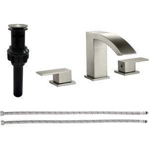 Brushed Nickel Bathroom Faucets for Sink 3 Hole Widespread Waterfall Basin Faucet with Pop-Up Drain Bathroom Lavatory Faucet Vanity Faucets (Brushed Nickel)