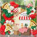 PageebO Pizza Party Decorations150PCS Red Green Ivory White Balloons with Pizza Checkered Balloons for Pizza Party Favors BBQ Picnic Birthday Party Decorations Slice Slice Baby Shower Home Decor