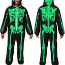 Spooktacular Creations Halloween Skeleton Costume, Adult Skeleton Costume, Skull Jumpsuit for Halloween Cosplay Party (Medium, Green)
