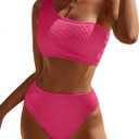 Bikini Sets for Women High Waisted 2 Piece Bestselling Swimsuit Ribbed One Shoulder Tummy Control Bathing Suit 2025 (Medium, Pink)