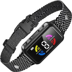 No Shock Rechargeable Dog Bark Collar with 8 Adjustable Sensitivity, Smart Anti Barking Collar with Beep and Vibration Modes for Large Medium Dogs (Black)