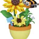 Mini Flower Bonsai with Cute Insects Sunflower bee - DIY Potted Plant Building Blocks for Kids and Adults, Botanical Collection Decor Toy