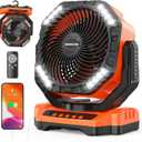 MORECORE 68HRS Running Camping Fan with Light, 20000mAh Battery Rechargeable, Powerful 4 Speeds & Auto Oscillating, with Timer & Hook, for Travel Tent RV Emergency Hurricane Jobsite Garage-Orange