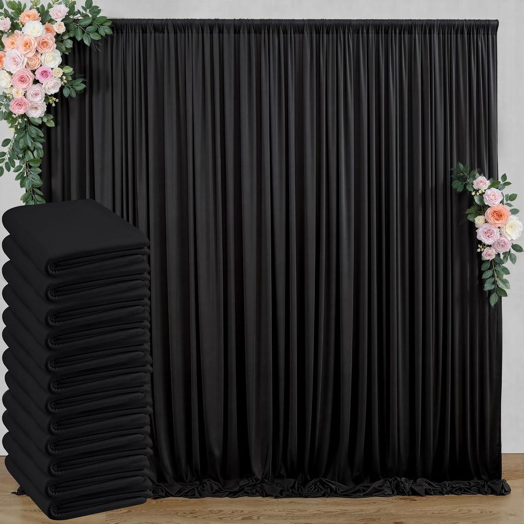 60 ft x 10 ft Wrinkle Free Black Backdrop Curtain for Parties, 12 Panels 10ft Polyester Black Photo Backdrop Drapes for Graduation Birthday Wedding Party Stage Curtains