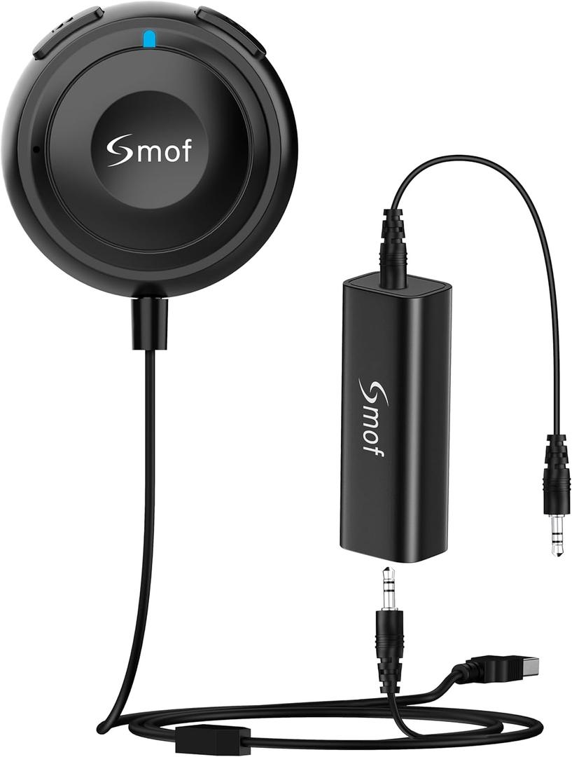 Bluetooth Car Adapter, 3.5mm Aux Bluetooth Adapter for Car/Home Stereo/Speakers, Blue-Tooth Audio Receiver with Ground Loop Noise Isolator, Hands-Free Calls, Dual Connection, 3.5mm AUX Input