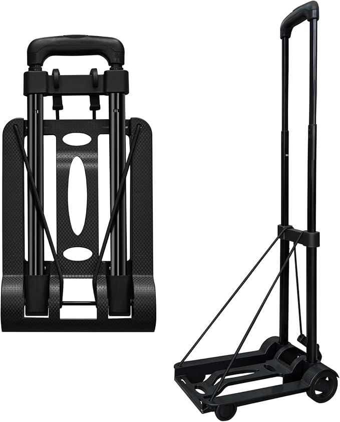 Folding Hand Truck Lightweight Portable Cart,VDHU 2 Wheels Fold Up Hand Cart with Elastic Ropes,Compact Utility Cart with 40kg/90lbs Heavy Duty 2 Wheels for Moving Travel Shopping Office Luggage Use