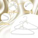 Threan 2 Pcs 16 Inch Pearl Clothes Beaded Clothing Hanger with Ribbon Bowknot Metal Elegant Clothes Standard Hanger for Women Bride Wedding Dress Coat Shirt (White)