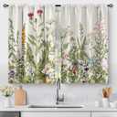 Floral Rustic Plant Kitchen Curtains - Spring Flower Botanical Vintage Farmhouse Country Green Leaves Cafe Short Tier Curtains Decor Wildflower Rod Pocket Window Drapes 36 Inch Length 2 Panels Set