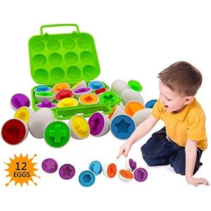 Beakabao 12pcs Color and Shape Matching Egg Set Montessori Toddler Education Classification Toys for Fine Motor Skills of The Fingers Muscles, Preschool Children Smart Puzzles Easter Gifts (Green)