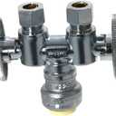 XFITTING Push Fit OD Compressiopn Stop Valve, 1/2" Push Fit x Dual 3/8" OD Compression Straight Valve, Certified to NSF ANSI61- Brass, 1 pack