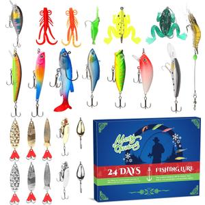 Fishing Advent Calendar 2024, Fishing Lure Advent Calendar 2024 For Adult Men Teen Boys, 24 Days Christmas Countdown Fish Tackle Set, Advent Calendar 2024 Fishing